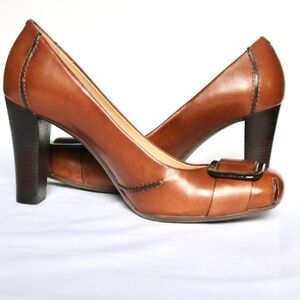 Cole Haan Brown Stacked Pumps with Buckle 3.75" Heel Women's Size 7B Summer